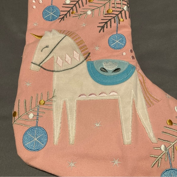 Stephen Joseph Embroidered Holiday Christmas Stocking Pink Unicorn - Picture 2 of 4